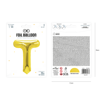 Zlati folijski balon črka T 40 cm