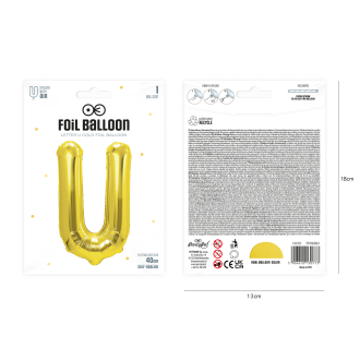 Zlati folijski balon črka U 40 cm