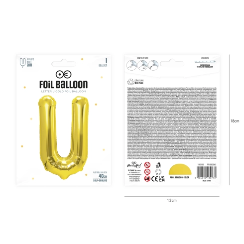 Zlatý fóliový balón písmeno U 40 cm