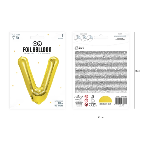 Zlatý fóliový balón písmeno V 40 cm