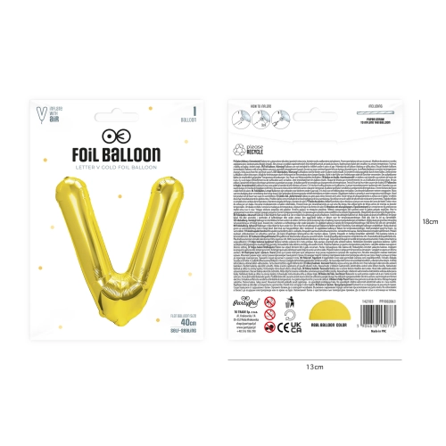 Zlati folijski balon črka V 40 cm