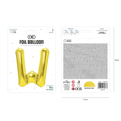 Zlati folijski balon črka W 40 cm