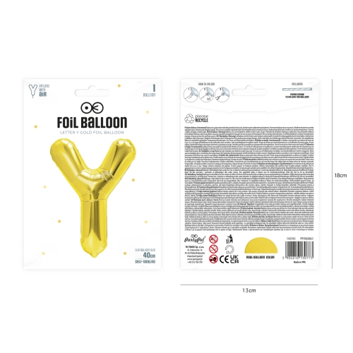 Zlati folijski balon črka Y 40 cm