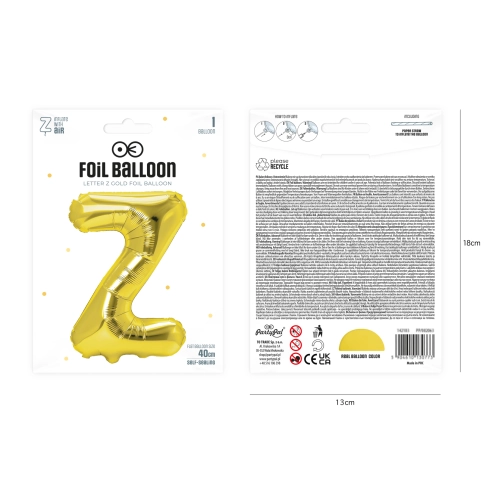 Zlatý fóliový balón písmeno Z 40 cm