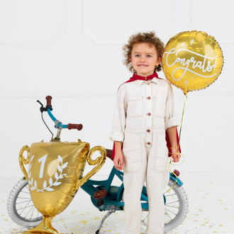 Zlat balon iz folije “Čestitke”, 35 cm – bleščeč, okrogel, za praznovanja