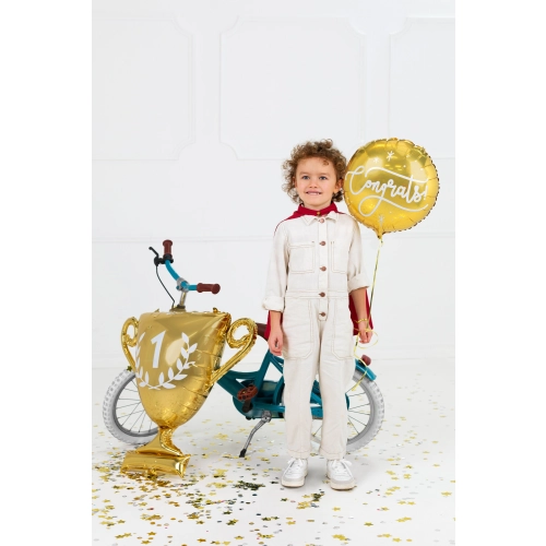 Zlat balon iz folije “Čestitke”, 35 cm – bleščeč, okrogel, za praznovanja