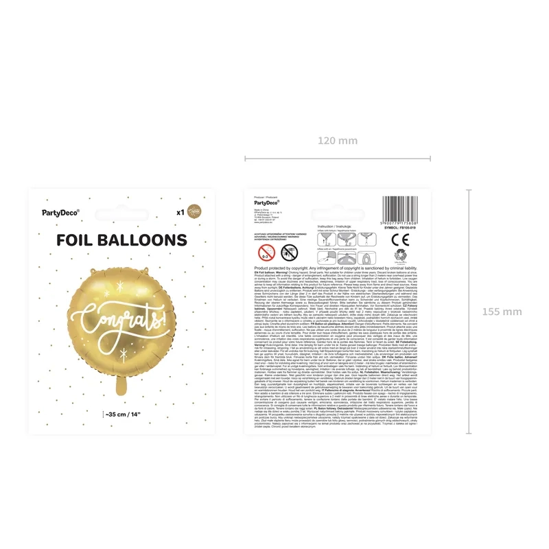 Balon din folie auriu „Felicitări”, 35 cm – lucios, rotund, pentru petreceri