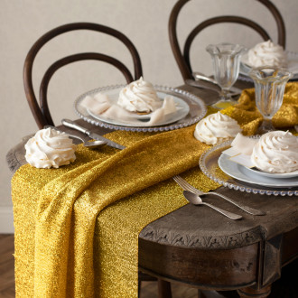 Zlaten kovinski tekač za mizo 36 cm × 3 m – praznična dekoracija