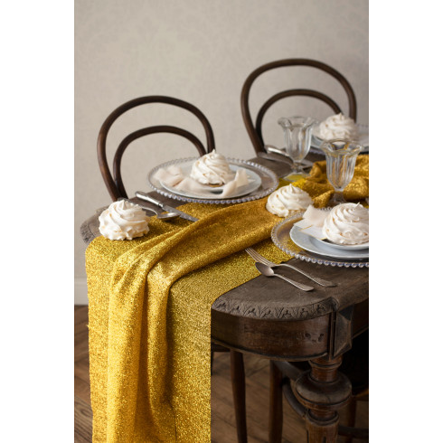 Zlaten kovinski tekač za mizo 36 cm × 3 m – praznična dekoracija