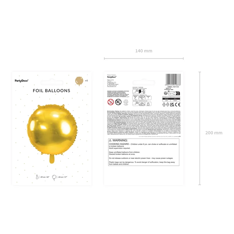 Zlat balon iz bleščeče folije, okrogel, 59 cm – za zrak in helij