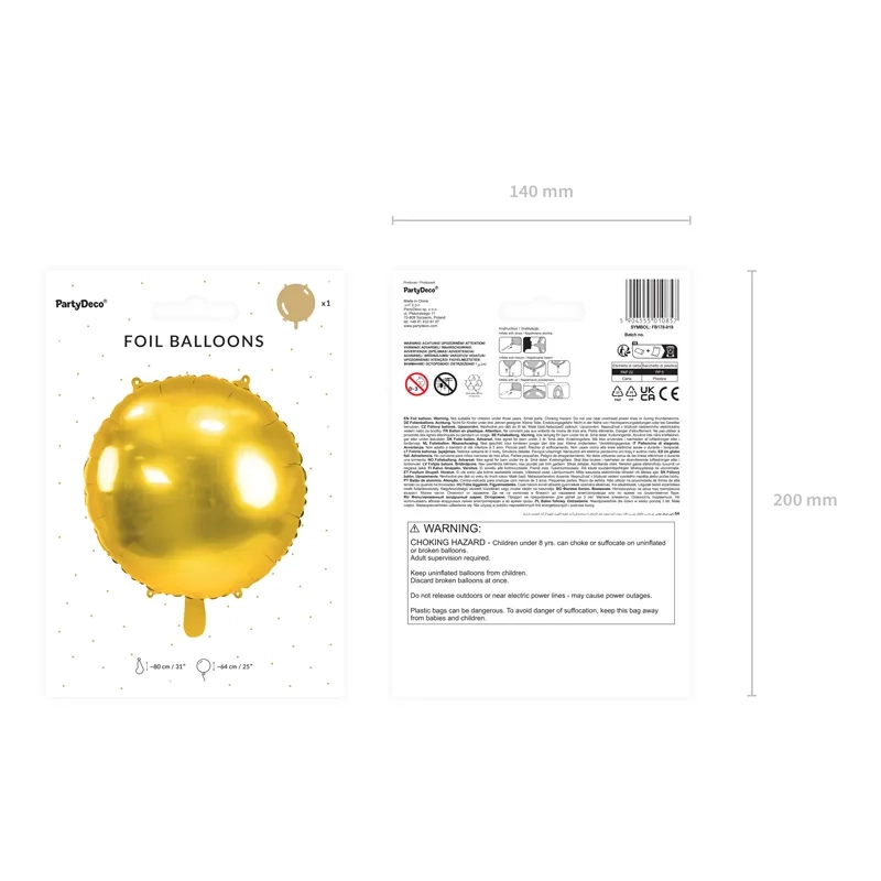 Zlat balon iz bleščeče folije, okrogel, 80 cm