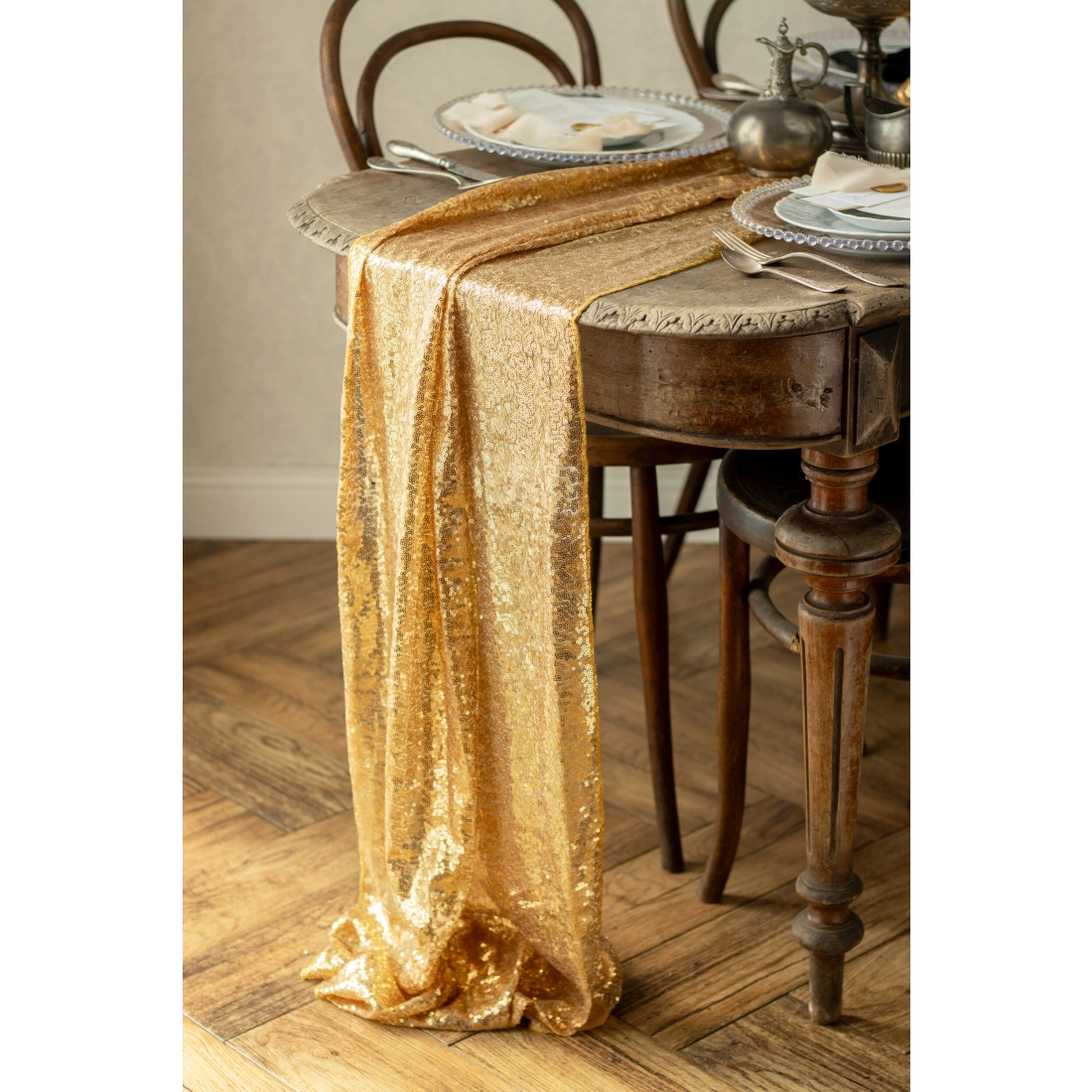 Arany csillogó, flitteres asztali futó 30x500 cm – ünnepi dekoráció