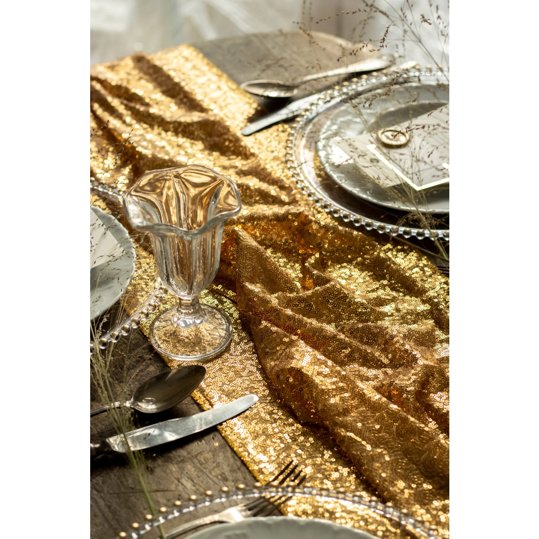 Arany csillogó, flitteres asztali futó 30x500 cm – ünnepi dekoráció