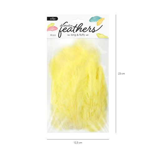 Sárga dekoratív konfetti tollak 50 db (10–15 cm)