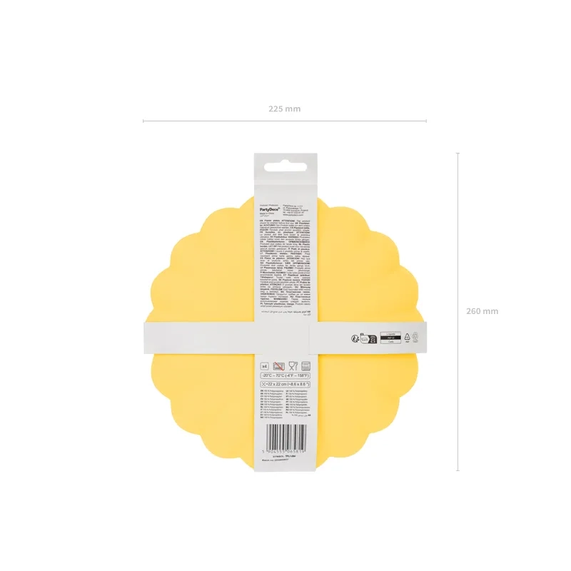 Farfurii din plastic galbene cu margine ondulată 22 cm – reutilizabile, 4 buc.