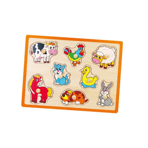 Detské drevené puzzle s úchytmi Viga Farma 8 dielov