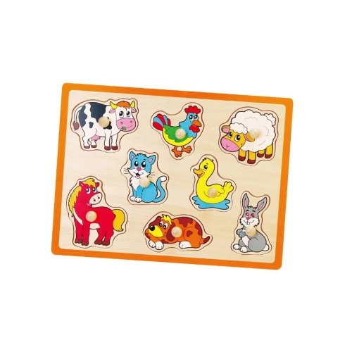 Detské drevené puzzle s úchytmi Viga Farma 8 dielov