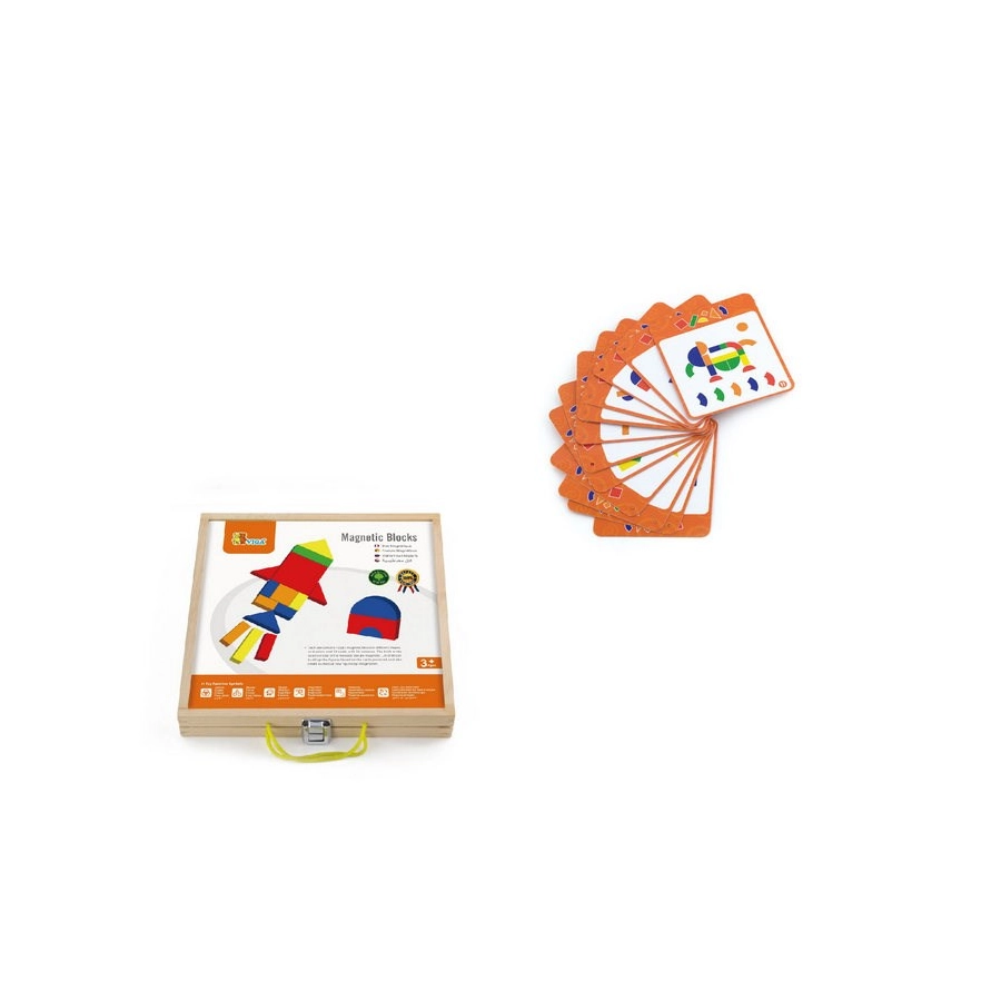 Detský drevený kufrík s magnetickými kockami Viga 42 dielov