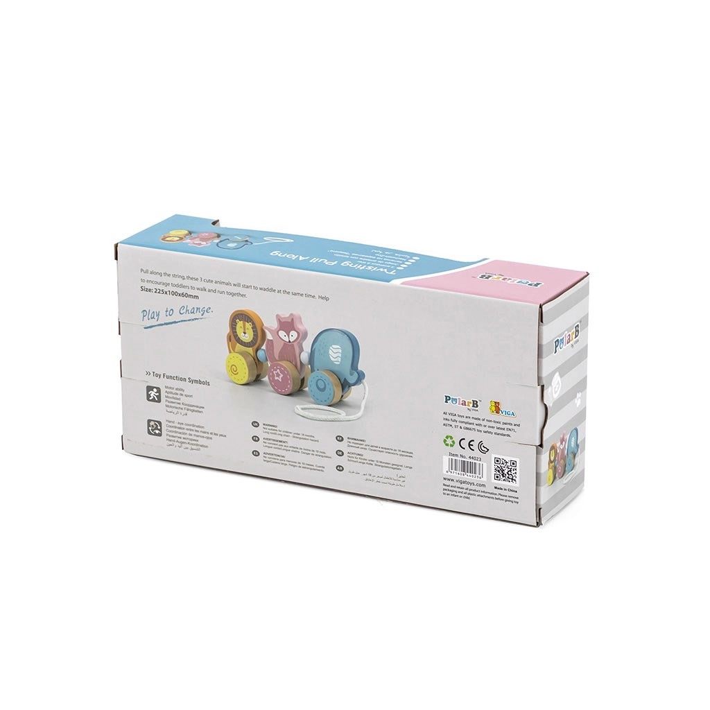 Drevená ťahacia hračka na šnúrke Viga Zoo