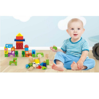 Drevené kocky pre deti Viga Farma 50 dielov