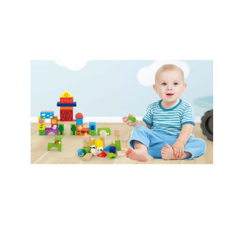 Drevené kocky pre deti Viga Farma 50 dielov