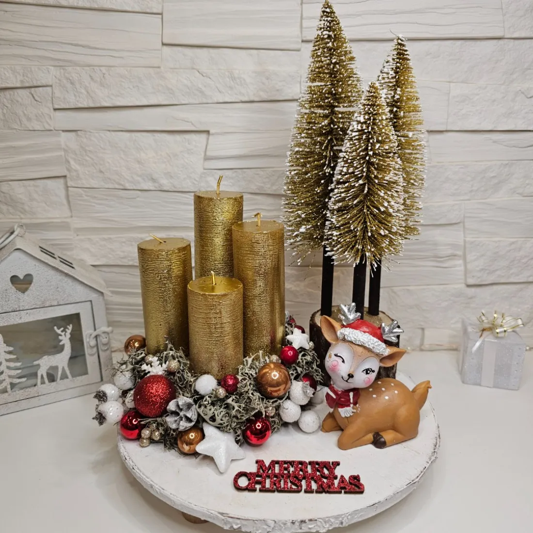 Adventný veniec Bambi, zlatý  - 25 cm