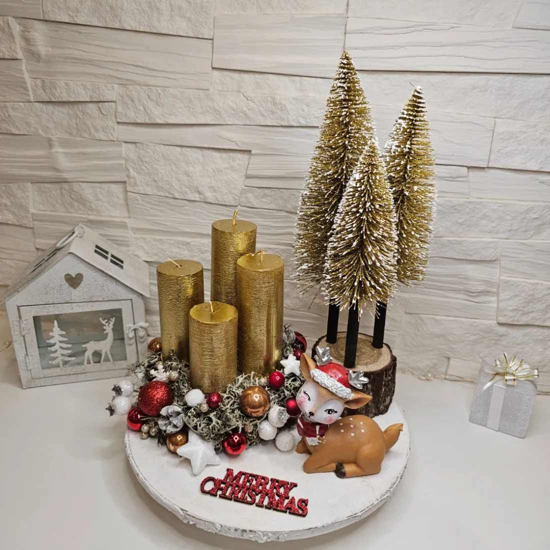 Adventný veniec Bambi, zlatý  - 25 cm