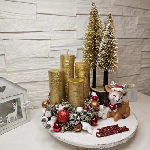 Adventný veniec Bambi, zlatý  - 25 cm