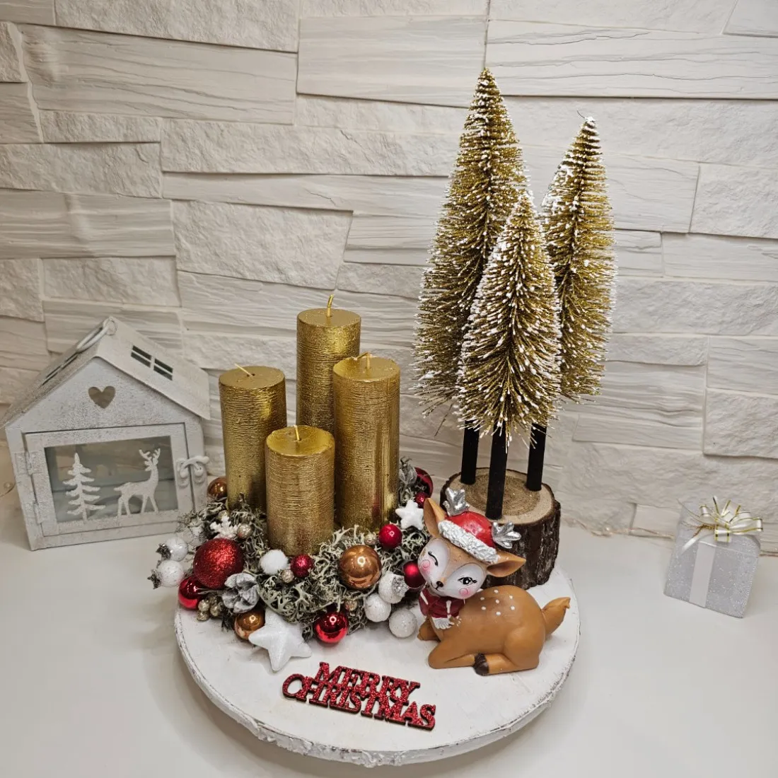 Adventný veniec Bambi, zlatý  - 25 cm