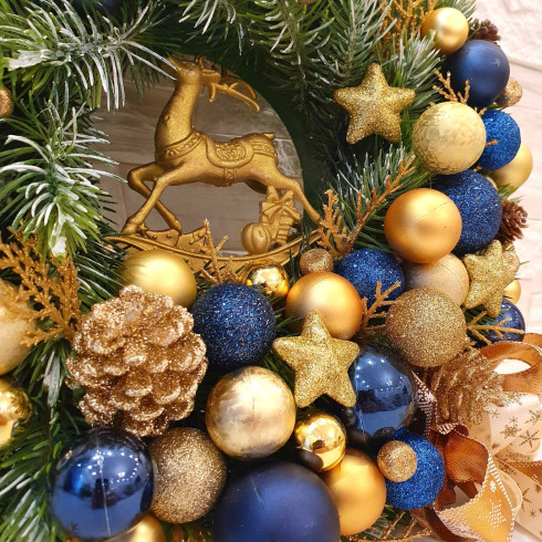 Adventní věnec, modrý 35 cm