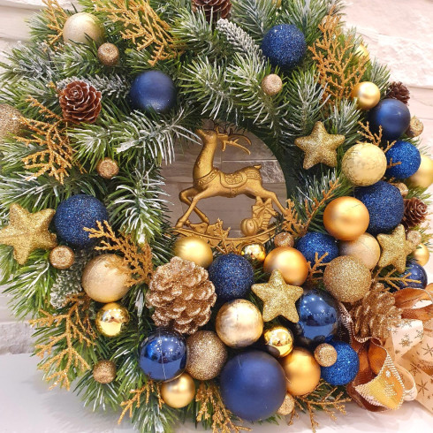 Adventní věnec, modrý 35 cm