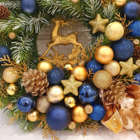 Adventní věnec, modrý 35 cm