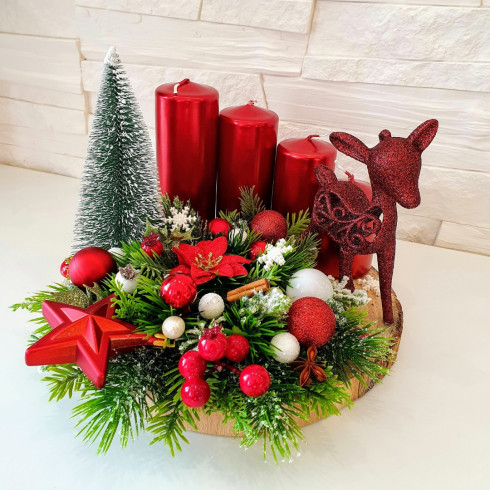 Adventný veniec na drevenom pláte - 24 cm