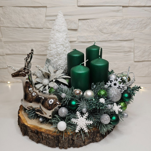 Adventný veniec s keramickým sobom, zelený 26 cm