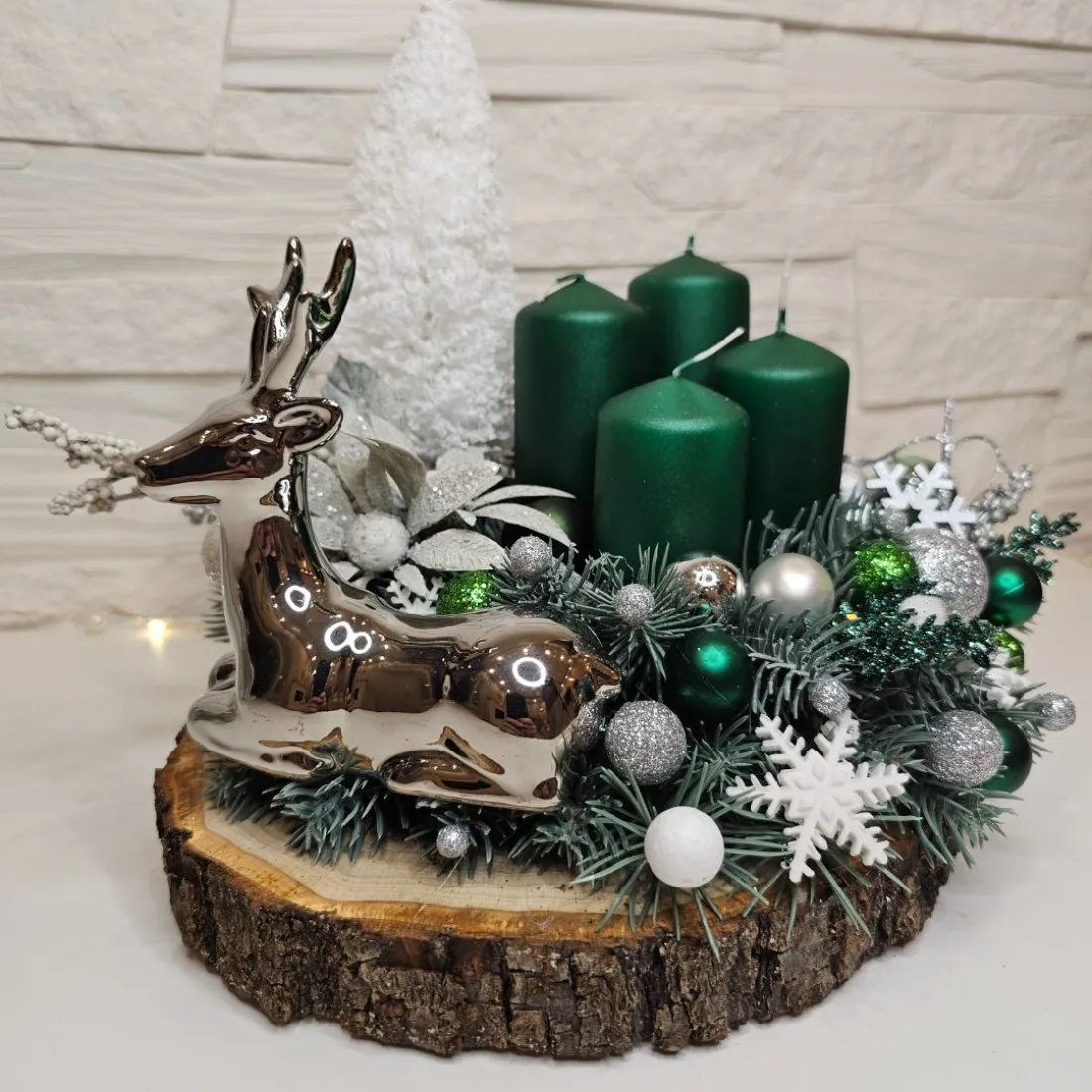 Adventní věnec s keramickým sobem, zelený 26 cm