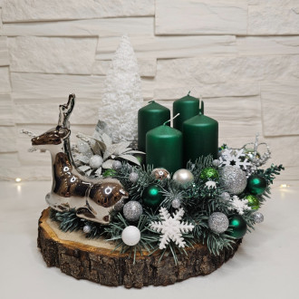 Adventný veniec s keramickým sobom, zelený 26 cm