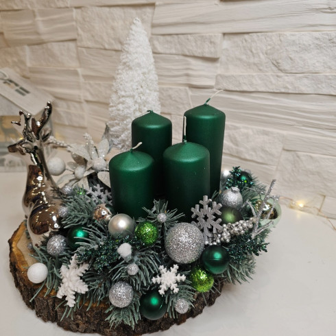 Adventný veniec s keramickým sobom, zelený 26 cm