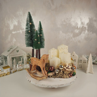 Adventný veniec s koníkom 27 cm, hnedo zlatý