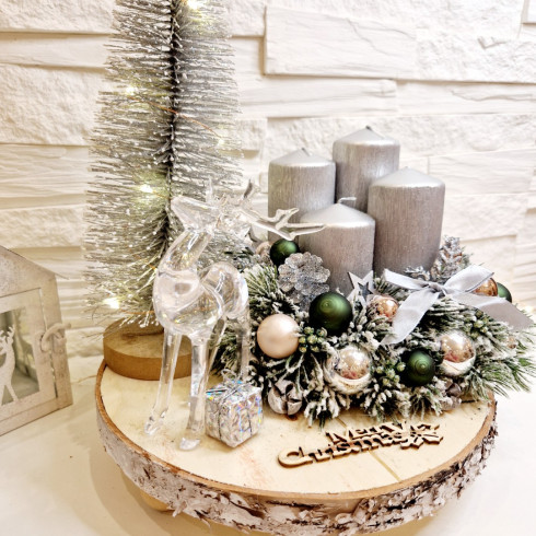 Adventní věnec s LED stromkem - stříbrný 30 cm