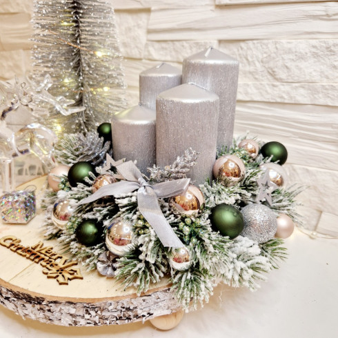 Adventní věnec s LED stromkem - stříbrný 30 cm