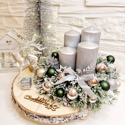 Adventní věnec s LED stromkem - stříbrný 30 cm