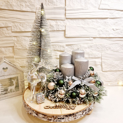 Adventní věnec s LED stromkem - stříbrný 30 cm