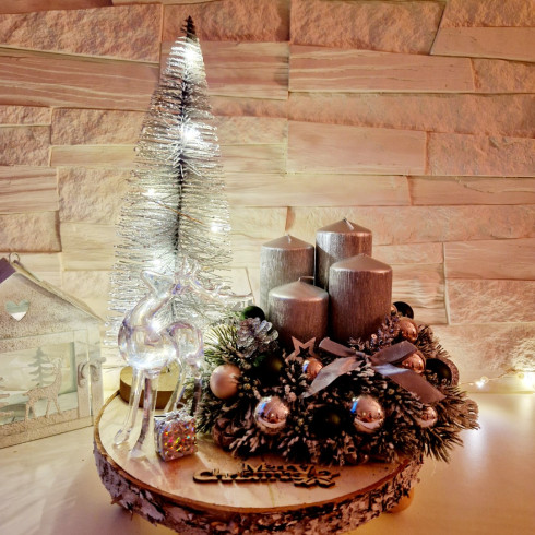 Adventní věnec s LED stromkem - stříbrný 30 cm