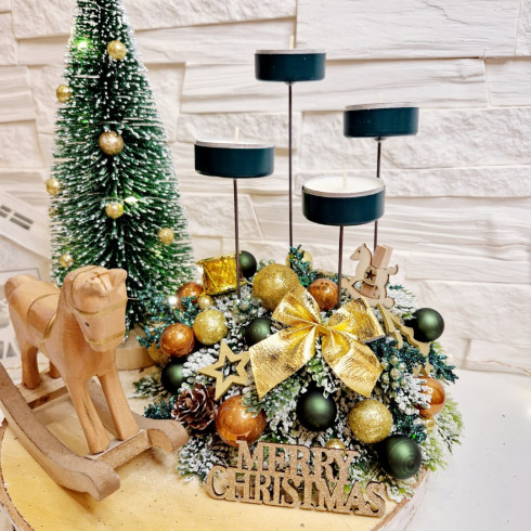 Adventní věnec s LED stromkem - zelený 25 cm