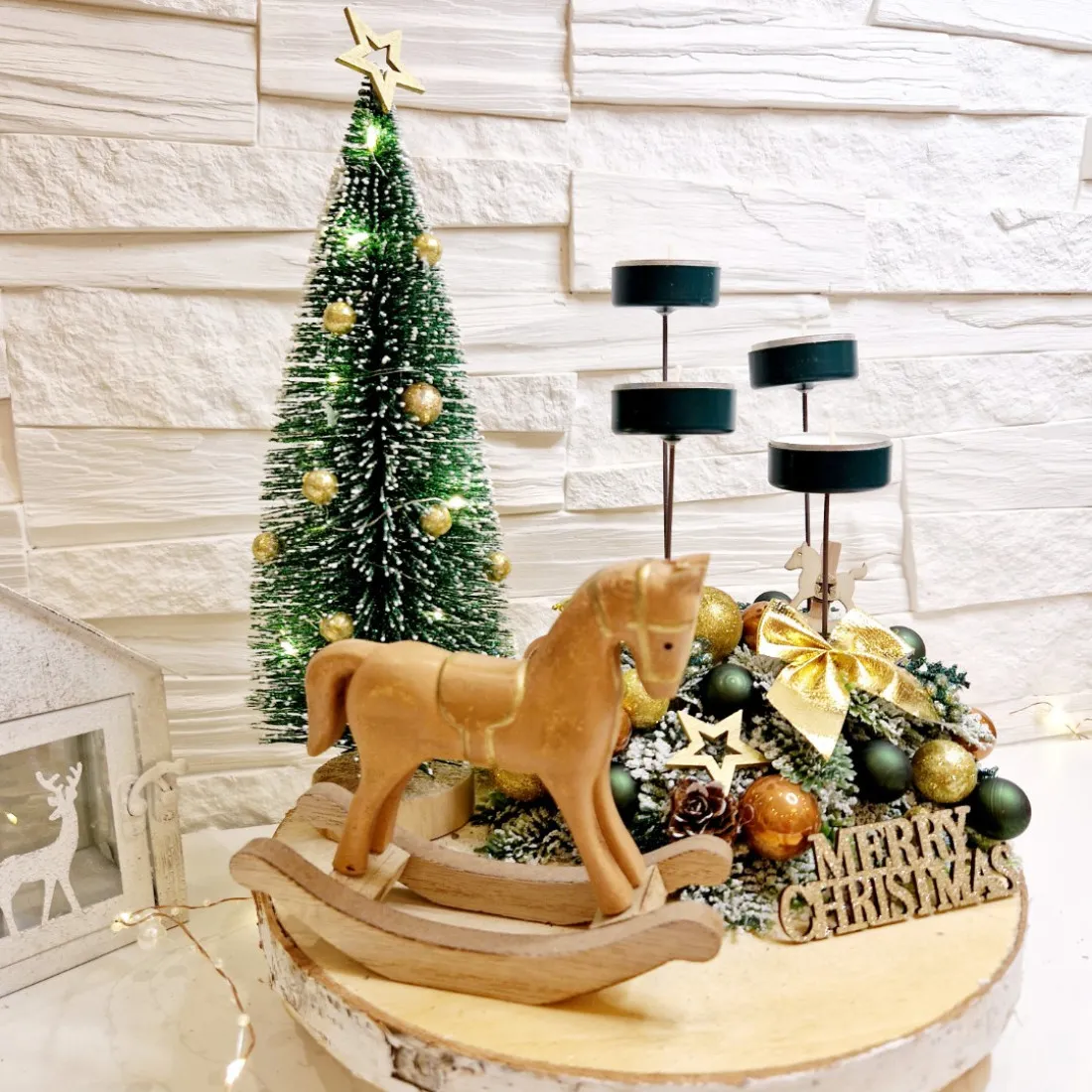 Adventný veniec s LED stromčekom - zelený 25 cm