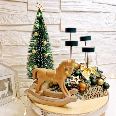 Adventní věnec s LED stromkem - zelený 25 cm