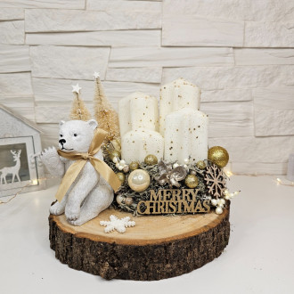 Adventný veniec s medvedíkom - zlatý