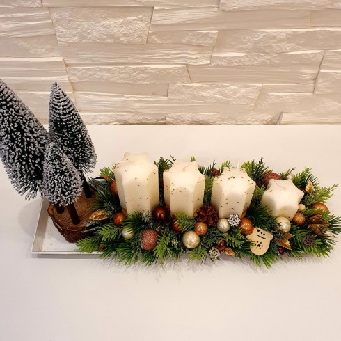 Adventní věnec se stromky, hnědý 44 cm