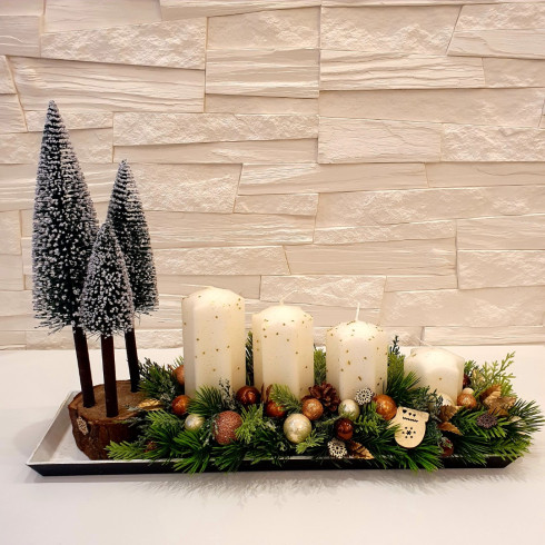 Adventní věnec se stromky, hnědý 44 cm