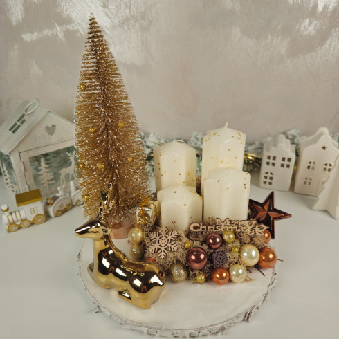 Adventní věnec se zlatým sobem 27 cm zlatý